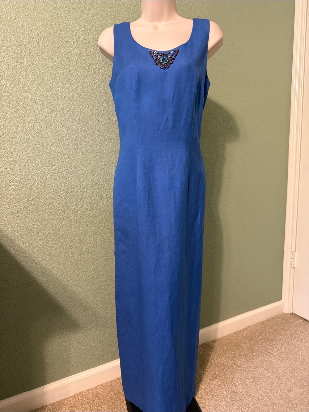 Positive Attitude Sleeveless Maxi Dress in Blue with Beaded Accent